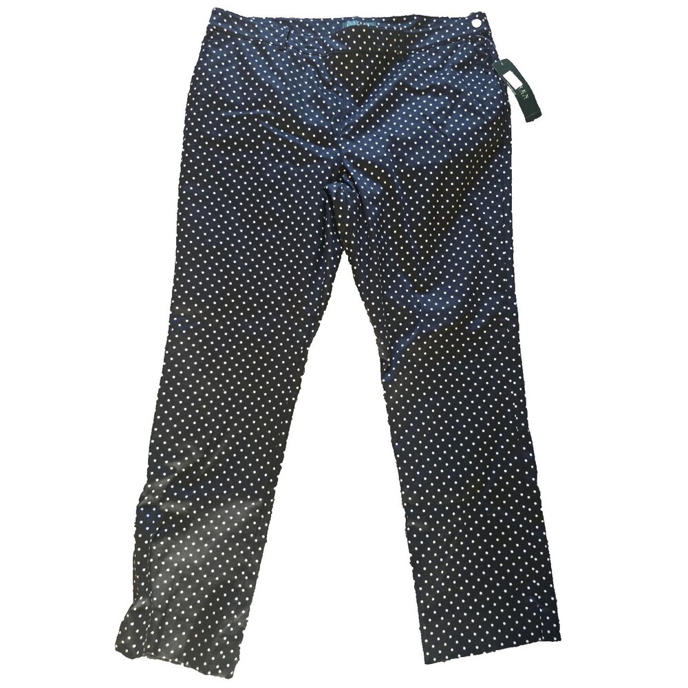 Ralph Lauren Women's Black and White Poka Dot Pants with Pockets Size 16 Side Zp